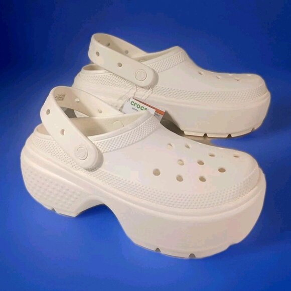 CROCS Shoes - CROCS WOMEN 10 CHUNKY PLATFORM SOLE BONE WHITE STOMP MEGA CHALK CLOG COMFY SLIDE